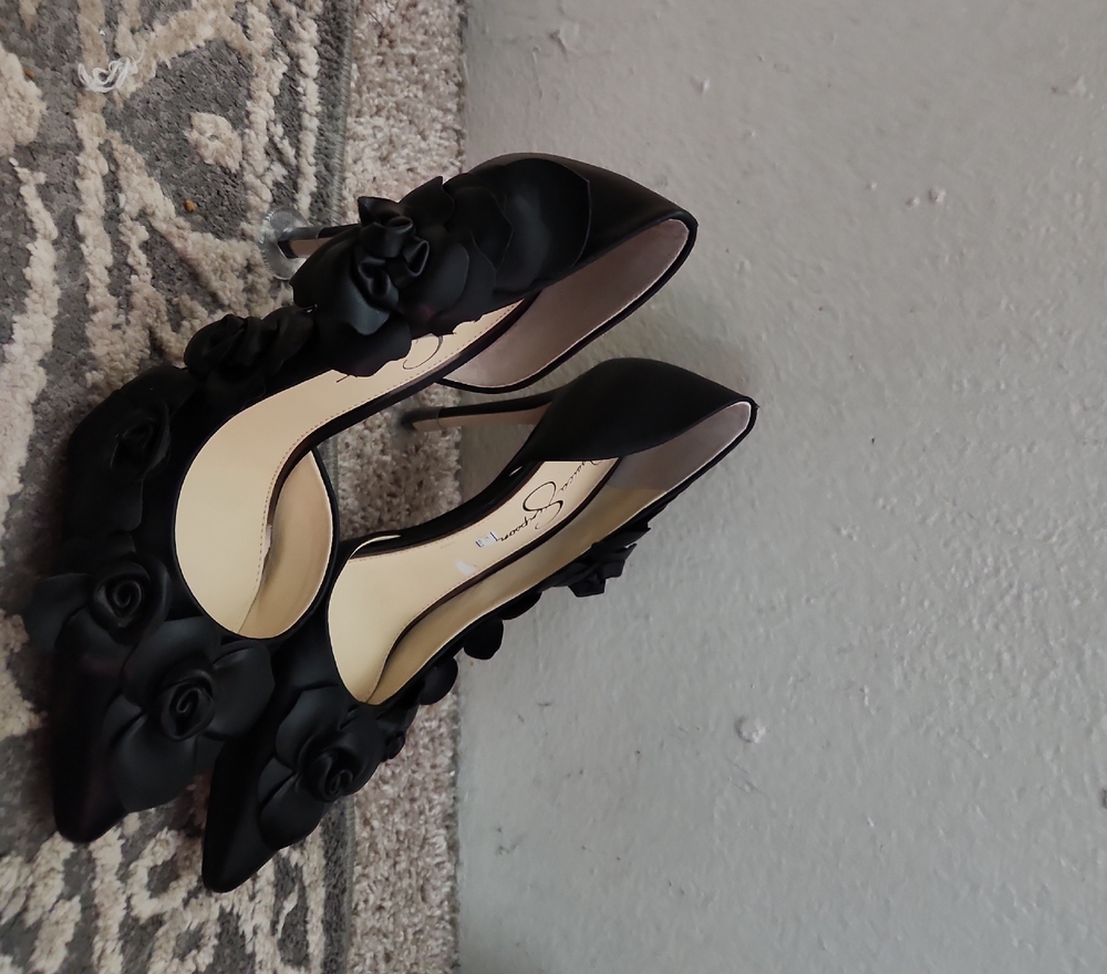 Elegant Black Floral Women's Heels